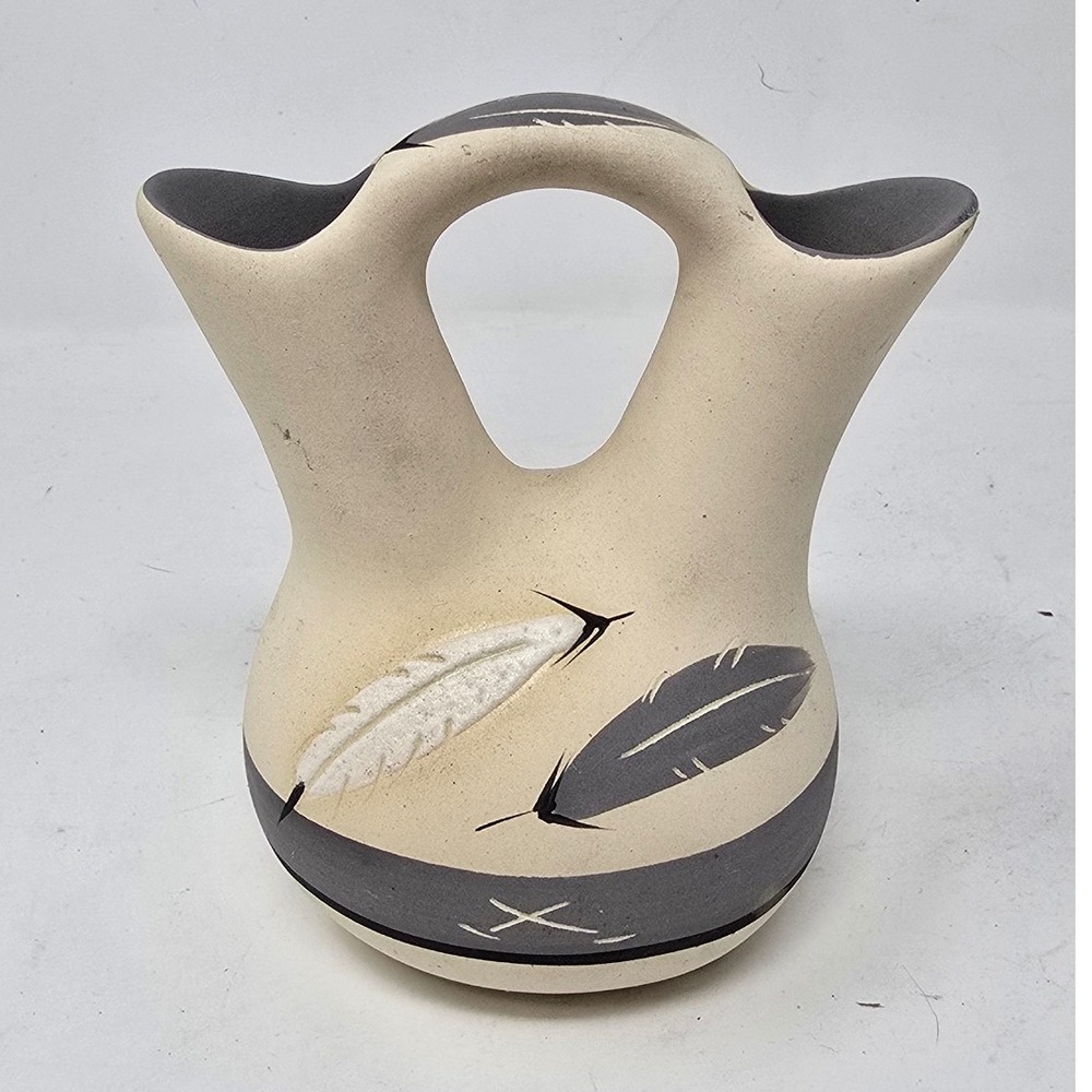 Native American Style wedding vase hand painted feather arrow ceramic pottery